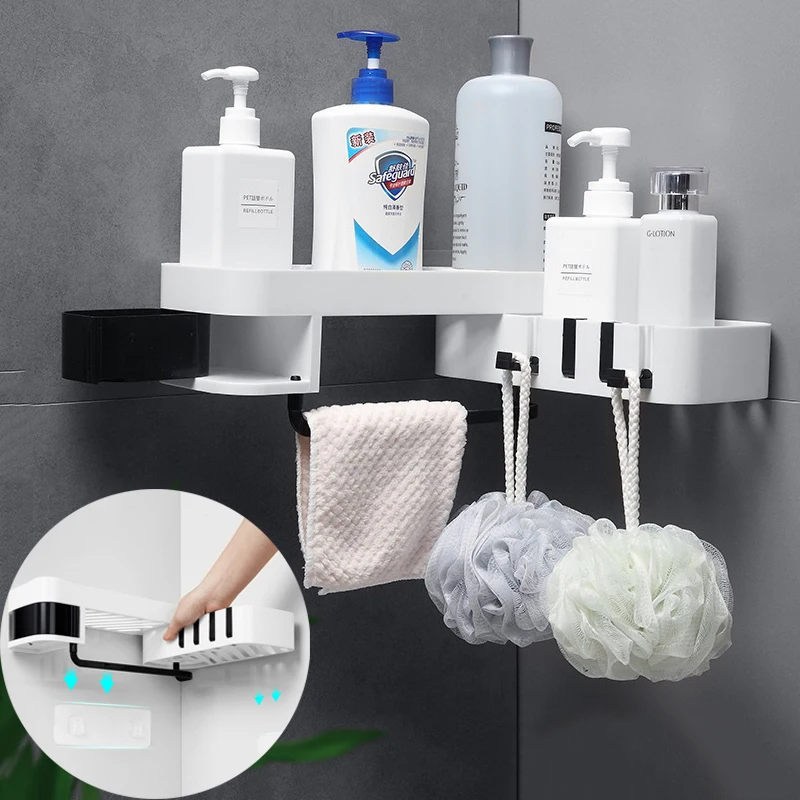 

Bathroom Adjustable Corner Organizer Shelf Shampoo Cosmetic Storage Rack Wall Mounted Kitchen Holder Bath Shower Accessories