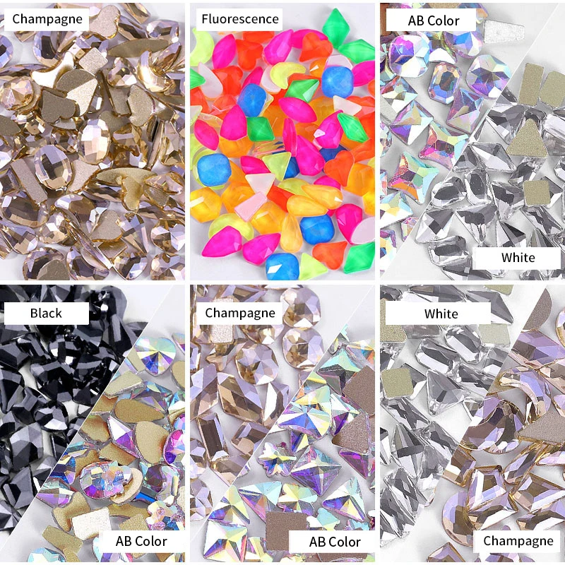

Mixed 100pcs Crystal AB Nail Art Rhinestones Flatback Shiny Glass Nail Stones Gems For Random 3D Nails DIY Manicure Decorations
