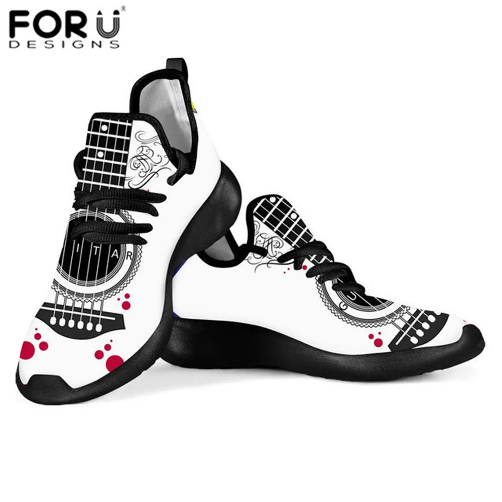 

FORUDESIGNS Black Friday Deals Women Flat Shoes Music Notes Guitar Printed Female Travel Mesh Sneaker Knit Funny scarpe donna