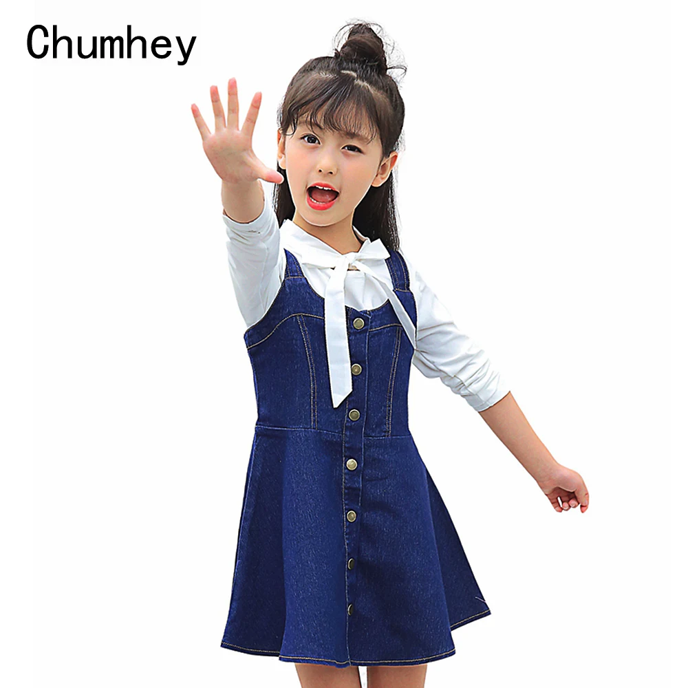 

Chumhey 4-9T Spring Summer Girls Bib Suspender Denim Dress Overalls Children Clothing Big Girl Slips Clothes