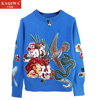 Luxury Blue Beading Bird Embroidery Vintage Ladies Knitted Jumper Clothing 2020 Winter Christmas Runway Women Pullovers Sweaters
Luxury Blue Beading Bird Embroidery Vintage Ladies Knitted Jumper Clothing 2020 Winter Christmas Runway Women Pullovers Sweaters