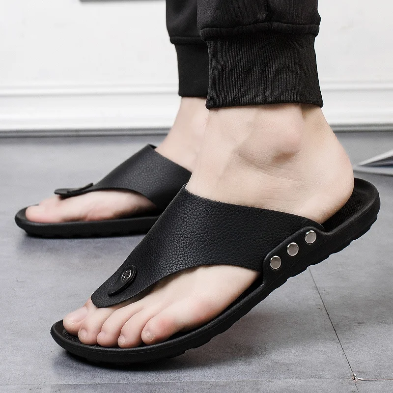 

YRZL Flip Flops Men Summer Slippers Beach Sandals Comfortable Casual Shoes Fashion Black Non-Slip Bathroom Shoes Men Slides