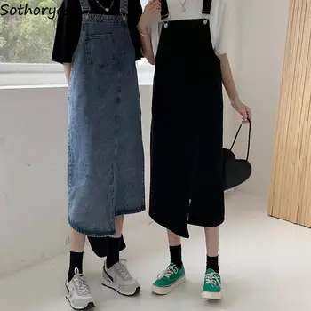 Vista descolada e confortável com o vestido jeans feminino S-5XL da SELAITAILYE 8 Women Sleeveless Dresses Denim Solid Loose A-line Asymmetrical Students All-match Fashion Sundress Korean Style Popular S-3XL