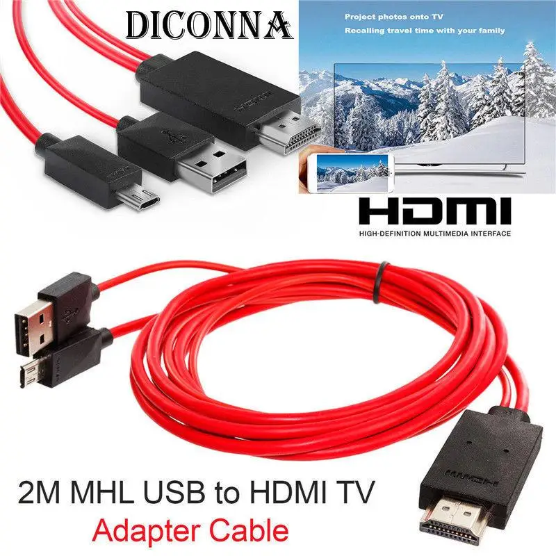 Фото 2 м MHL к HDMI-совместимый адаптер кабель HD 1080P конвертер USB для HDTV TV цифровой аудио