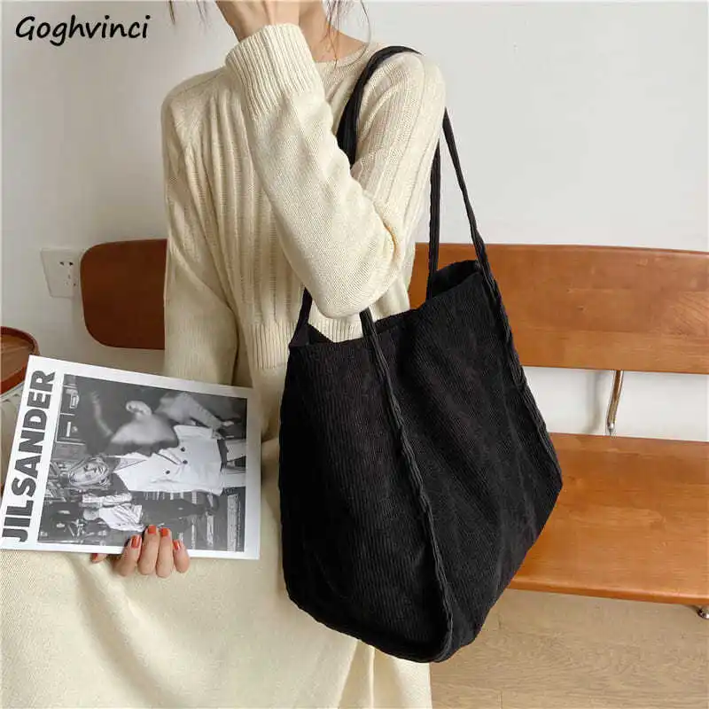 

Shoulder Bag Women Solid Large Capacity Corduroy Fall Simple Womens Shopping Eco-friendly Chic Fashion Students Book Vintage