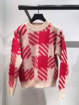 19 Splicing Round Neck Loose Mohair Plush Loose Grid Knitting Shirt 91105
19 Splicing Round Neck Loose Mohair Plush Loose Grid Knitting Shirt 91105