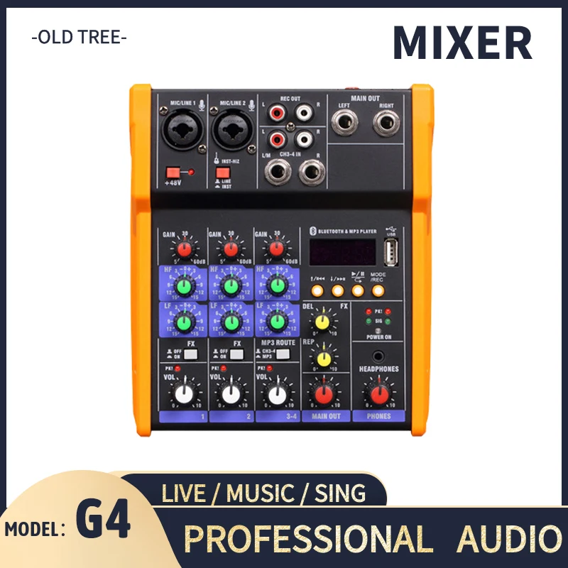 Wireless 4-channel Audio Mixer Portable Sound Mixing Console USB Interface MP3 Computer Input 48V Phantom Power Monitor for Home
Wireless 4-channel Audio Mixer Portable Sound Mixing Console USB Interface MP3 Computer Input 48V Phantom Power Monitor for Home
