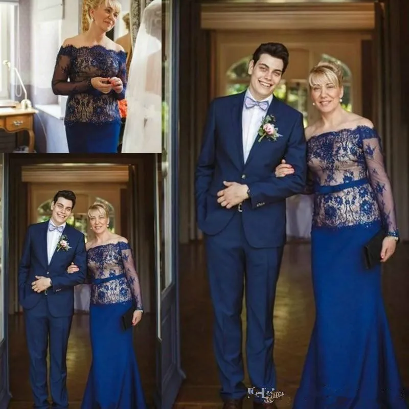 Женское вечернее платье с кружевом синее кружевное для матери невесты гостей на