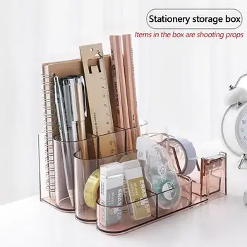 Transparent Stationery Storage Box Creative Desk Organizer Pencil Case Plastic Compartment Pen Holder Office Accessories 
Transparent Stationery Storage Box Creative Desk Organizer Pencil Case Plastic Compartment Pen Holder Office Accessories