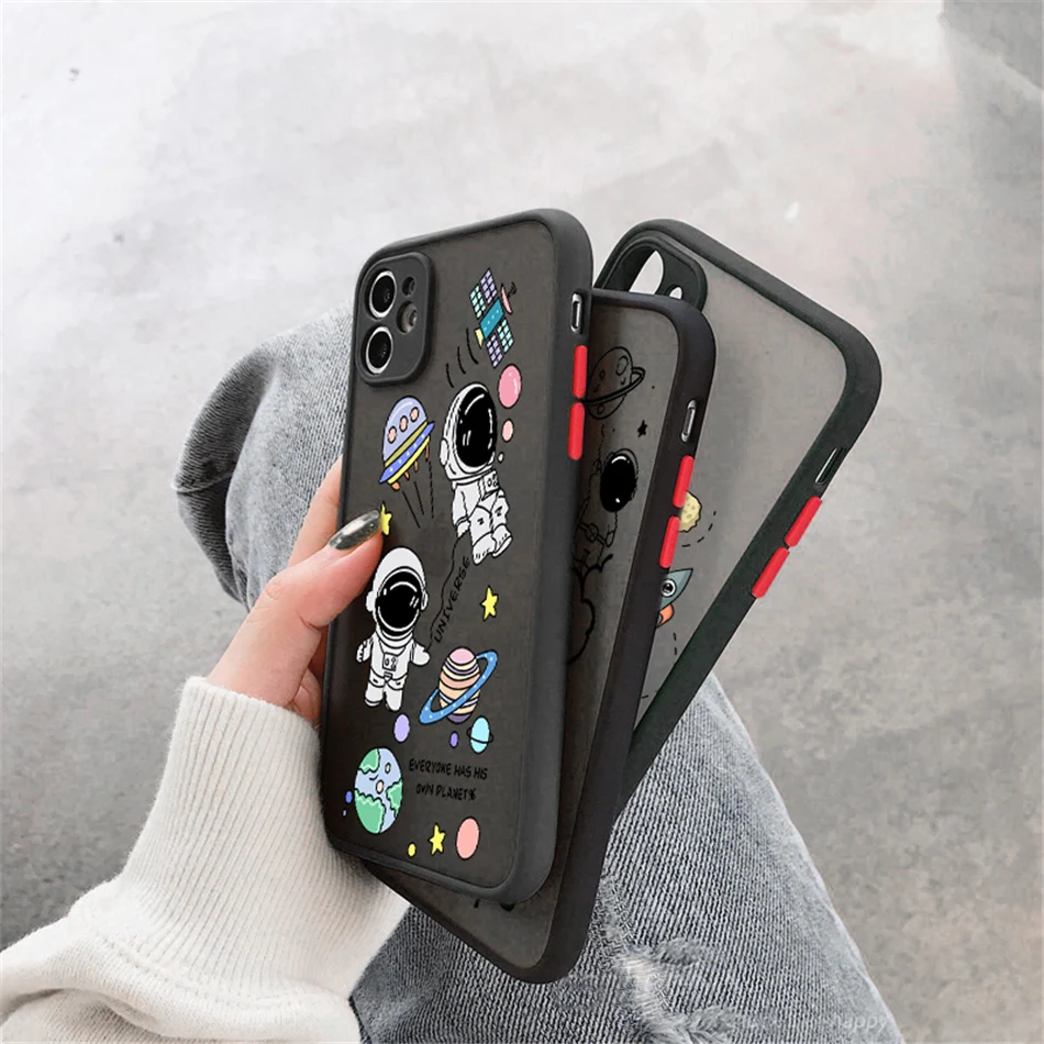 Cartoon Alien Shockproof Phone Case For iPhone 7 8 Plus 11 Pro Max 12 Mini XS Max X XR SE 2020 Cute Camera Protection Back Cover