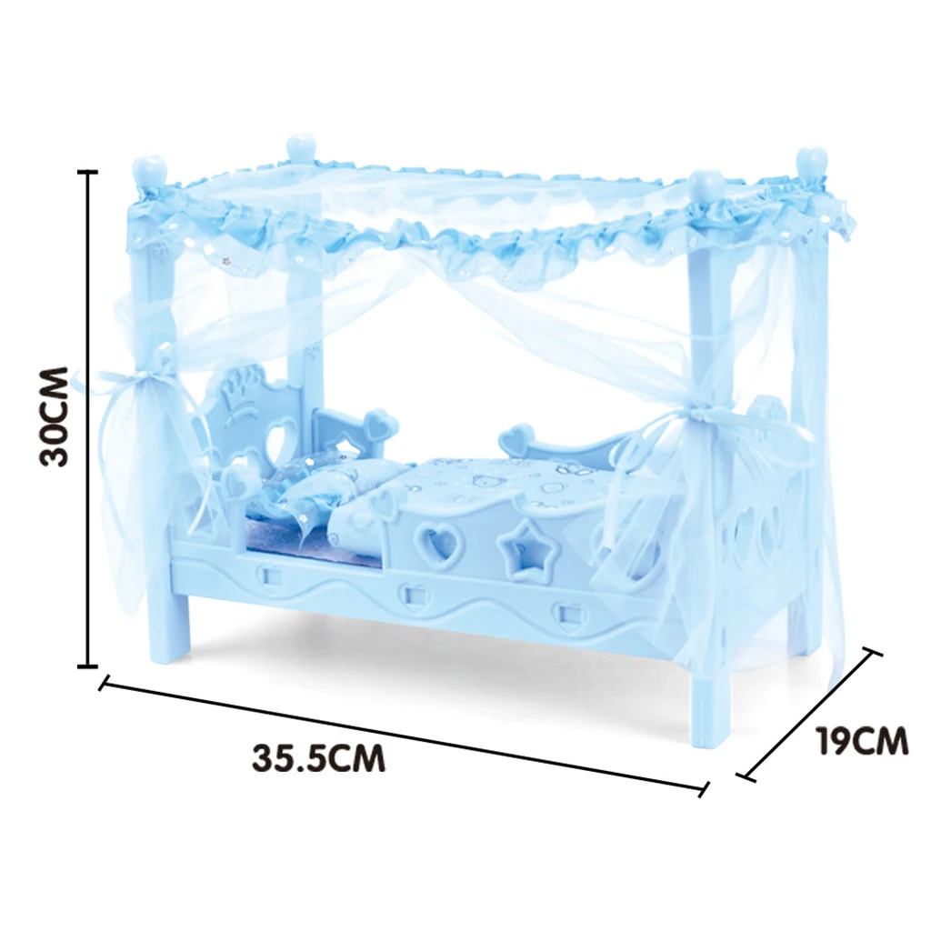 Doll Canopy Bed with Bedding Playset for Mellchan Baby Doll Accessory Blue Doll Canopy Bed with Bedding Playset for Mellchan Baby Doll Accessory Blue