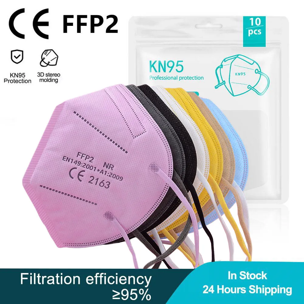 7 цветов FFP2 KN95 маски 5 слоев FFP2MASK CE маска для лица Для Взрослых Черная FFP3 защитная