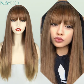 Nayoo Hair Long Ombre Brown Synthetic Wigs Straight Blonde Gloden Wig with Bang For Women Party Natural Hair Heat Resistant Wigs 
Nayoo Hair Long Ombre Brown Synthetic Wigs Straight Blonde Gloden Wig with Bang For Women Party Natural Hair Heat Resistant Wigs
