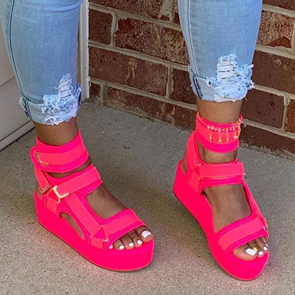 strappy velcro open toe platform platform plain sandals