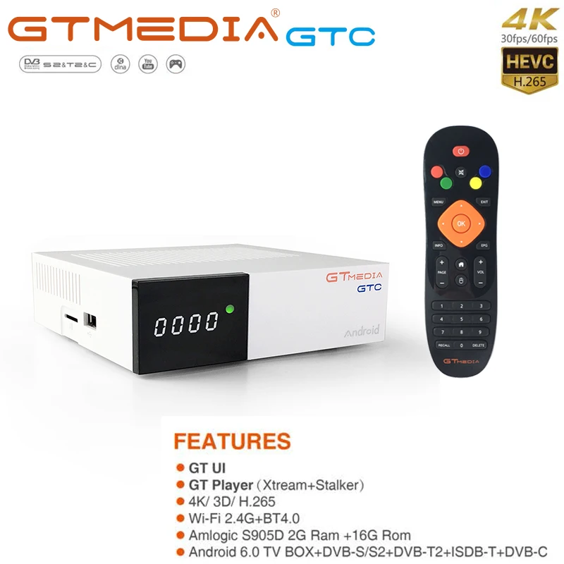 GTMEDIA GTC TV Box Android 6.0 DVB-T2/S2/C/ISDBT Combo Receptor H.265 Satellite TV Receiver Built-in Wifi 2.4G BT4 Set Top Box
GTMEDIA GTC TV Box Android 6.0 DVB-T2/S2/C/ISDBT Combo Receptor H.265 Satellite TV Receiver Built-in Wifi 2.4G BT4 Set Top Box