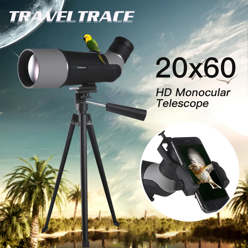 20-60x60 Spotting Scope with Tripod Cell Phone Holder BAK4 Monocular Telescope Target Shooting Hunting Bird Watching
20-60x60 Spotting Scope with Tripod Cell Phone Holder BAK4 Monocular Telescope Target Shooting Hunting Bird Watching