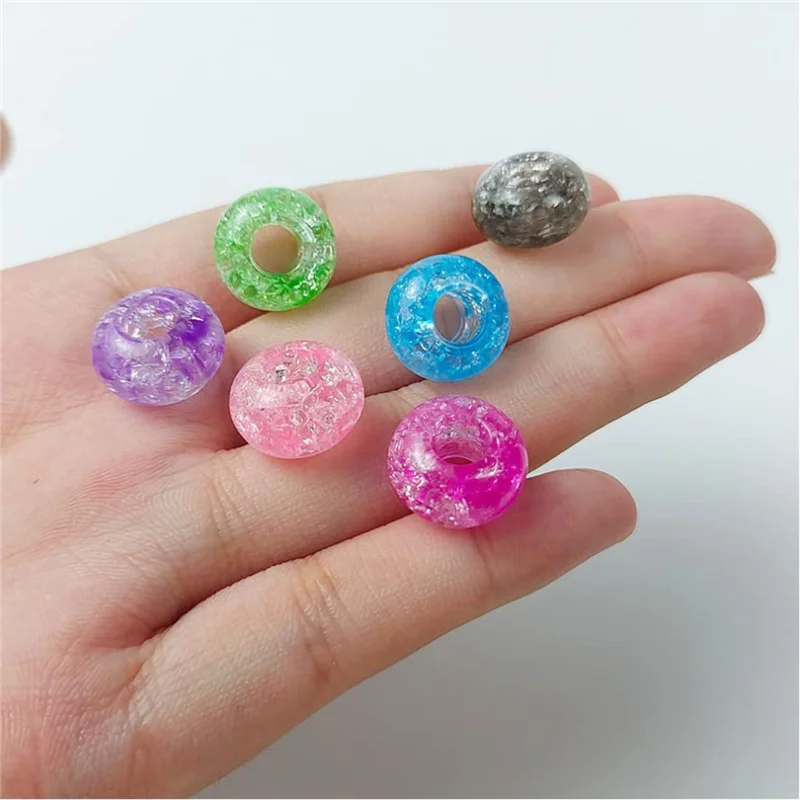

10Pcs New Assorted Color Ice Cracked Plastic Resin Acrylic Round Rondelle Spacer Beads Charms Fit Pandora Bracelet DIY Necklaces