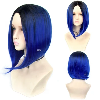 LiangMo Short Wigs Middle Part High Temperature Fiber Synthetic Wig Short Ombre Black mix Blue Color Bob Wigs for Black Women 
LiangMo Short Wigs Middle Part High Temperature Fiber Synthetic Wig Short Ombre Black mix Blue Color Bob Wigs for Black Women