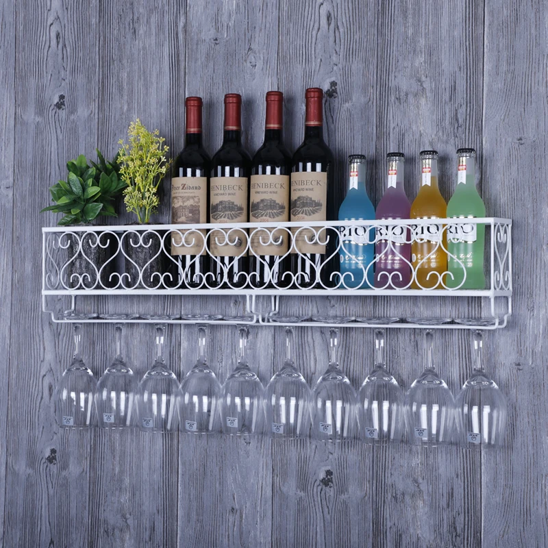 

Wall Mount Wine Rack Wine Bottle Metal Shelf Holder Glasses Goblet Holder Home Bar Christmas Decoration Storage Holder Rack