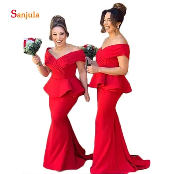 

Sweetheart Off the Shoulder Red Bridesmaid Dresses 2020 Newly Mermaid Peplum Maid of Honor Gowns robe fille d'honneur D1290