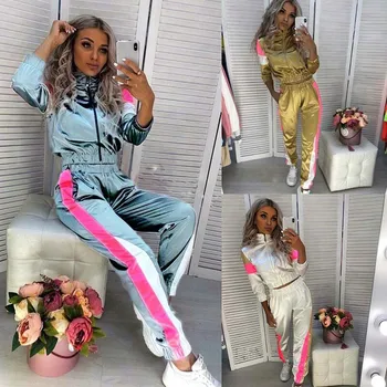 Sweat Suits Women Tracksuit 2 Piece Set Hip Hop Reflective Crop Top Pants Female Loose Zipper Windbreaker Jacket Matching Sets 
Sweat Suits Women Tracksuit 2 Piece Set Hip Hop Reflective Crop Top Pants Female Loose Zipper Windbreaker Jacket Matching Sets