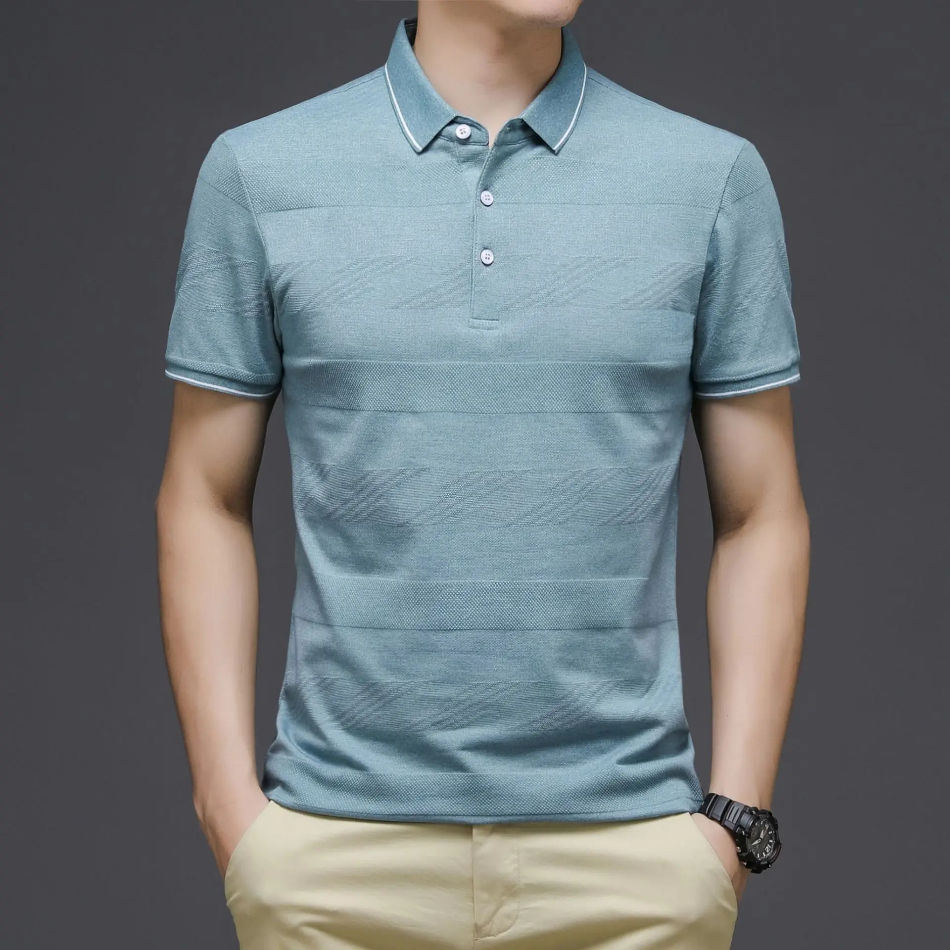 

Breathable Cotton Short Sleeve Polo Shirt Men Solid Blue Fashion Brand Ice Silk Polos Mens Summer T Shirts For Golf Slim Fit New