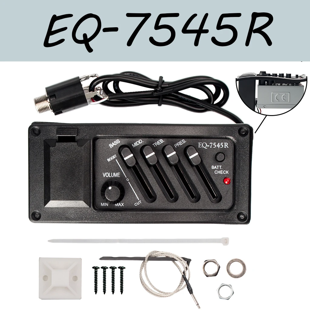 4 Band Acoutic Guitar Preamp Amplifier EQ Piezo Pickup Pre-Amp Unit Acoustic Guitar EQ-7545R Pickup 6.5MM Output
4 Band Acoutic Guitar Preamp Amplifier EQ Piezo Pickup Pre-Amp Unit Acoustic Guitar EQ-7545R Pickup 6.5MM Output