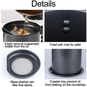 Grease Container Bacon Oil Storage with Fine Mesh Strainer- 1.3L Black Kitchen Can for Used Cooking Oil, Fat, Frying Oil
Grease Container Bacon Oil Storage with Fine Mesh Strainer- 1.3L Black Kitchen Can for Used Cooking Oil, Fat, Frying Oil
