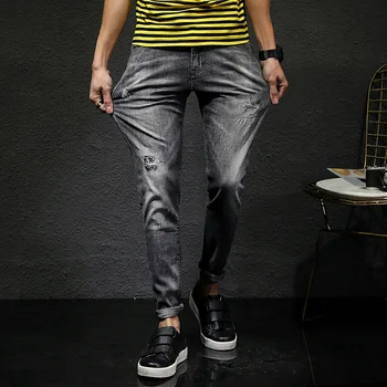 EVES Men's Distressed Pants Stretch Washed Gray Denim Whiskers Skinny Jeans Homme Middle Waist Slim Trousers with Zipper
EVES Men's Distressed Pants Stretch Washed Gray Denim Whiskers Skinny Jeans Homme Middle Waist Slim Trousers with Zipper