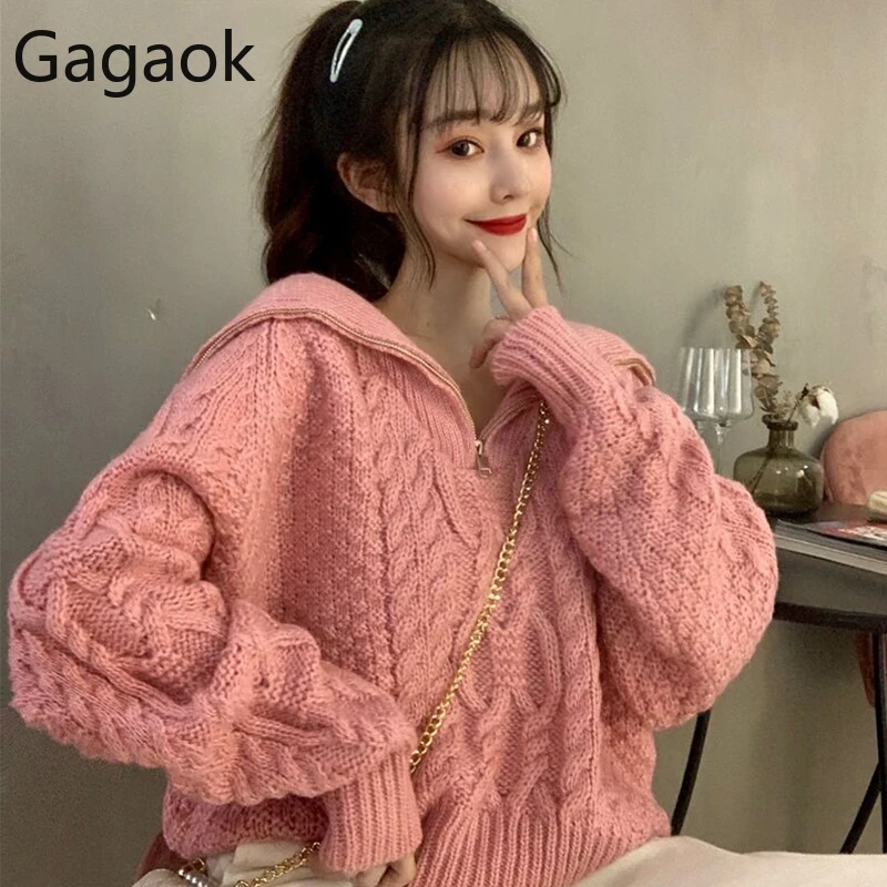 Gagaok Женский вязаный корейский Свободный сладкий свитер осень зима вырез