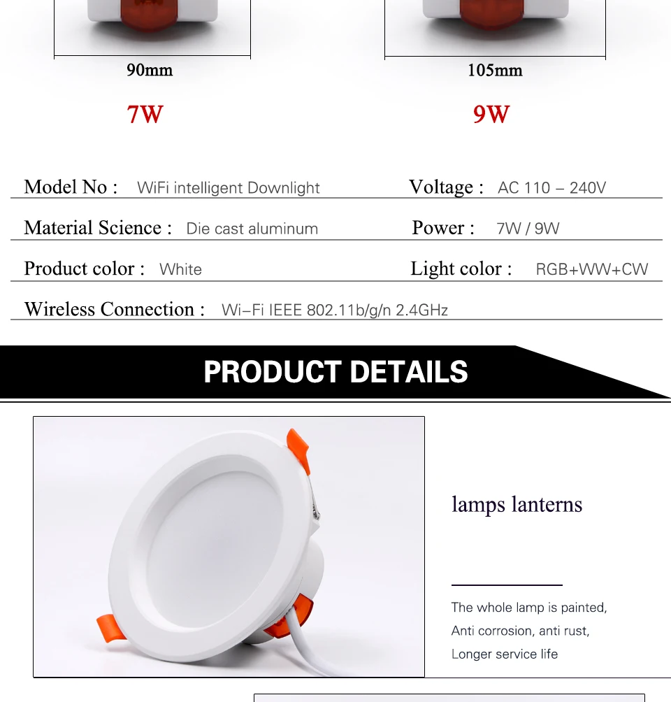 YYXMB LED Down light WiFi Smart life Ceiling Downlight APP RGB Warm Cool Changing Color with 7W 9W Alexa Google Home