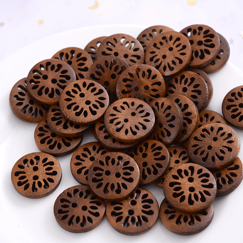 18mm 30Pcs Hollow Chrysanthemum Shape Wooden Buttons Cute Round Dark Brown Pattern Buttons For Clothes DIY Garment Accessoies
18mm 30Pcs Hollow Chrysanthemum Shape Wooden Buttons Cute Round Dark Brown Pattern Buttons For Clothes DIY Garment Accessoies
