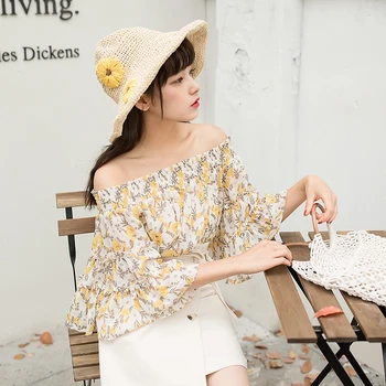 COIGARSAM Chiffon blouse women New Summer Print Loose Strapless blusas womens tops and blouses Lemon Yellow Lake Blue 7936
COIGARSAM Chiffon blouse women New Summer Print Loose Strapless blusas womens tops and blouses Lemon Yellow Lake Blue 7936
