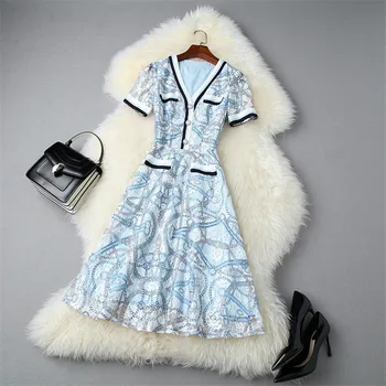 Fashion Runway Designer Summer Dresses for Women 2020 New Lady Elegant Short Sleeve Geometric Print Hollow Aline Lace Dress
Fashion Runway Designer Summer Dresses for Women 2020 New Lady Elegant Short Sleeve Geometric Print Hollow Aline Lace Dress