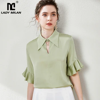 100% Pure Silk Women's Shirts Turn Down Collar Half Sleeves Ruffles Fashion Casual Pullover Blouse T Shirts
100% Pure Silk Women's Shirts Turn Down Collar Half Sleeves Ruffles Fashion Casual Pullover Blouse T Shirts