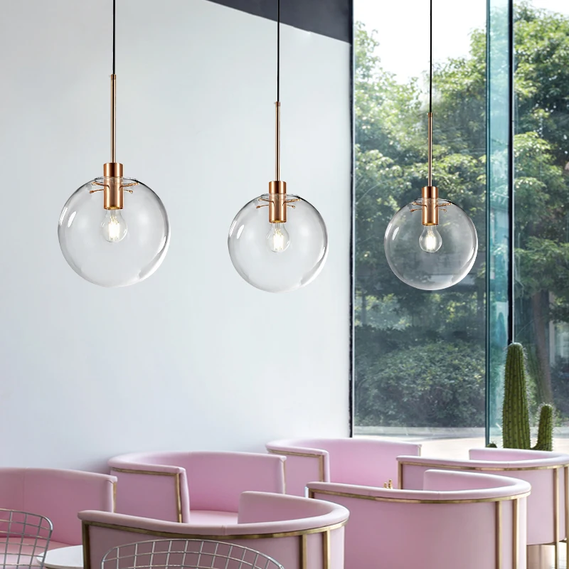 Description Picture 4 of itemClear Glass Ball Pendant Lights Home Deco Maison Hanging Light Fixture Led Hanglamp for Kitchen Bedroom Restaurant Luminaire E27