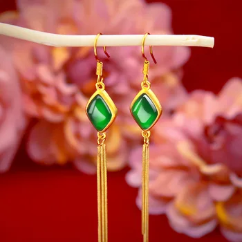 Fashion 14k Gold Earring for Women Wedding Engagement Jewelry Jade Gemstone Long Tassel Earrings Yellow Gold Drop Earring Female
Fashion 14k Gold Earring for Women Wedding Engagement Jewelry Jade Gemstone Long Tassel Earrings Yellow Gold Drop Earring Female