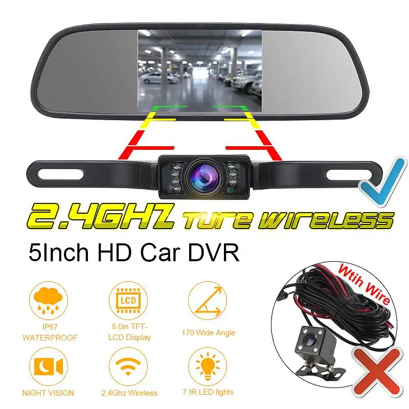 IP67 5inch Wireless Car Rear View Camera with mirror Monitor System kit Assistance 2.4Ghz Wireless Camera system kit
IP67 5inch Wireless Car Rear View Camera with mirror Monitor System kit Assistance 2.4Ghz Wireless Camera system kit