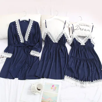 Satin Robe 4PCS Sleepwear Women Pajamas Set Strap Top&Shorts Sexy Lace Nightwear Pijamas Silky Bridal Wedding Gift Home Clothes
Satin Robe 4PCS Sleepwear Women Pajamas Set Strap Top&Shorts Sexy Lace Nightwear Pijamas Silky Bridal Wedding Gift Home Clothes
