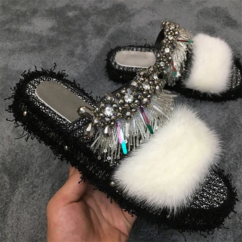 Women Fur Slippers Platform Women Fashion Mink Hair Slides Crystal Beads 2019 New Summer Ladies Outdoor Shoes Women Footwear
Women Fur Slippers Platform Women Fashion Mink Hair Slides Crystal Beads 2019 New Summer Ladies Outdoor Shoes Women Footwear
