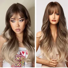 Long Wavy Synthetic Wigs Brown to Blonde Ombre with Bangs Fake Hair for Women Daily Cosplay Party Heat Resistant Wig
Long Wavy Synthetic Wigs Brown to Blonde Ombre with Bangs Fake Hair for Women Daily Cosplay Party Heat Resistant Wig