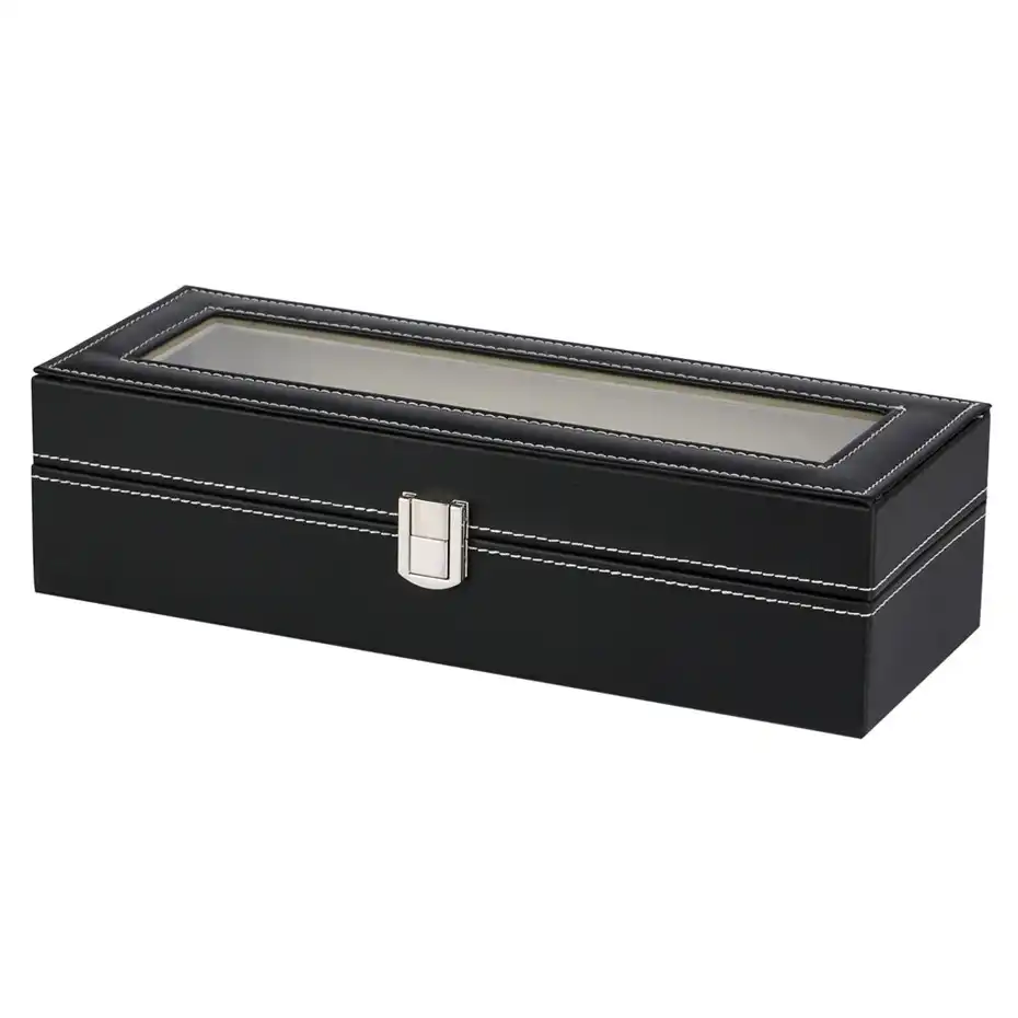 black leather wooden watch box 6 grids organizer storage boxes