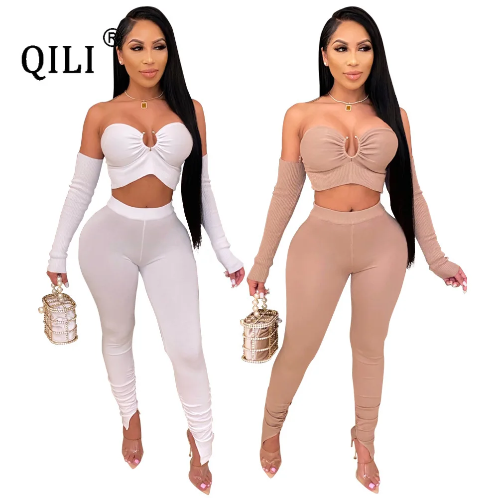 QILI Sexy Strapless Long Sleeve Womens 2 Piece Outfits White Khaki Elasticity Top and Pants Sets Outfits Party Club Wear
QILI Sexy Strapless Long Sleeve Womens 2 Piece Outfits White Khaki Elasticity Top and Pants Sets Outfits Party Club Wear