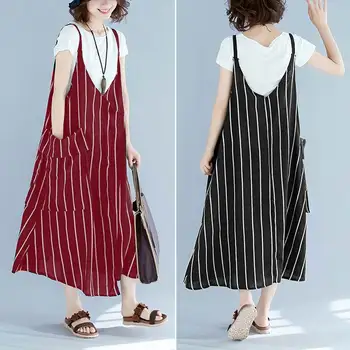 ZANZEA Women Striped Dress 2020 Summer Female Overalls Vestidos Casual Mid Calf Beach Sundress Big Pockets Split Hem Dresses 5XL 
ZANZEA Women Striped Dress 2020 Summer Female Overalls Vestidos Casual Mid Calf Beach Sundress Big Pockets Split Hem Dresses 5XL