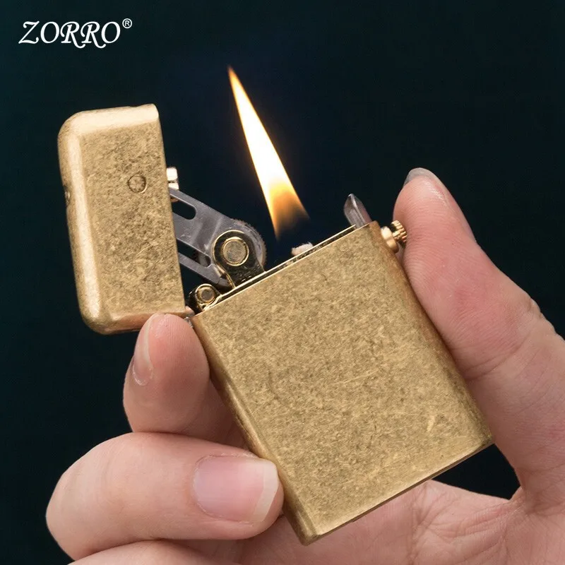 

Ultra Thin Free Fire Waterproof Oil Lighter Original Zorro Torrance Windproof Kerosene Lighter Grinding Wheel Flint Collect Gift