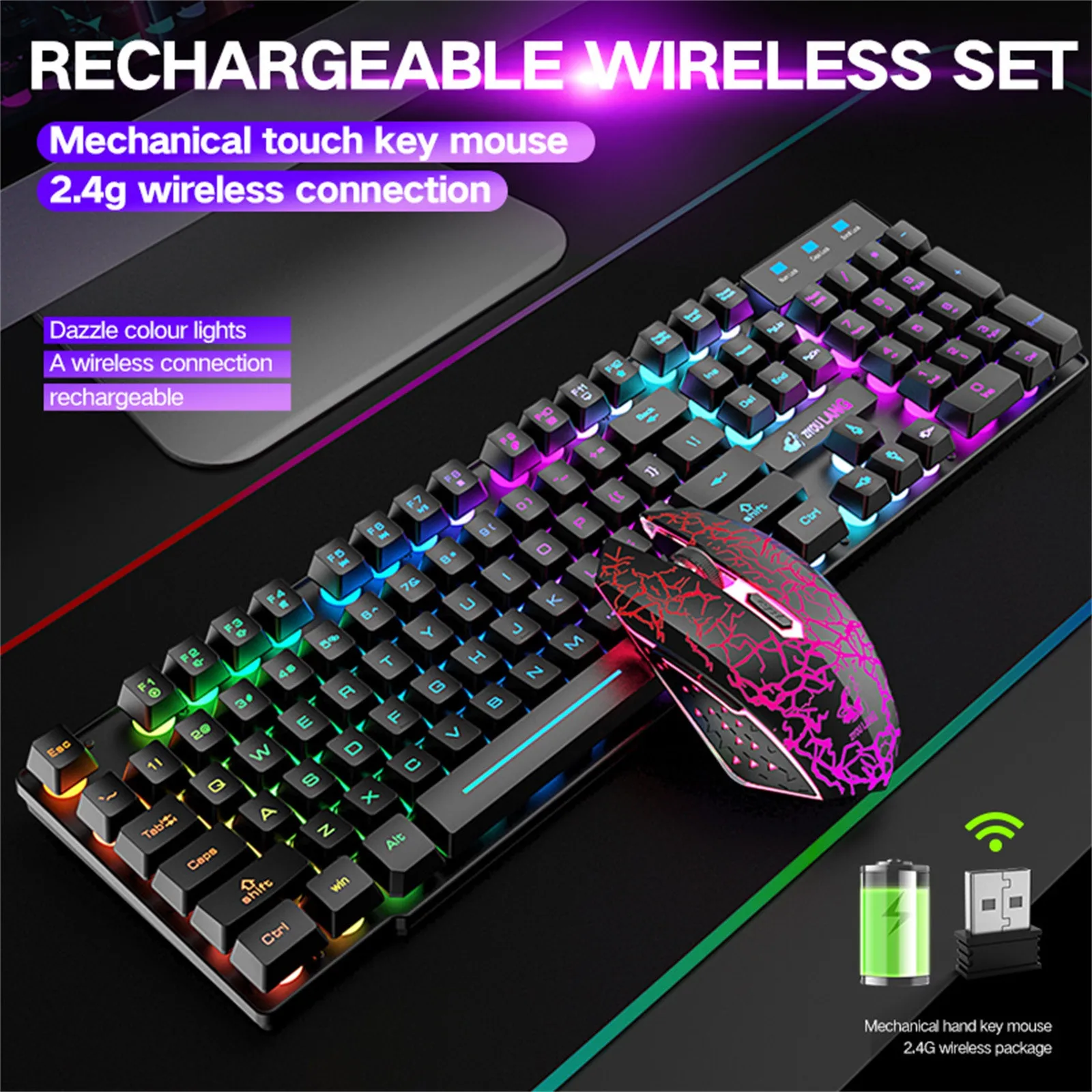 2021 Новый Беспроводной Gaming Keyboard И Мышь комбо с доступны все цвета радуги