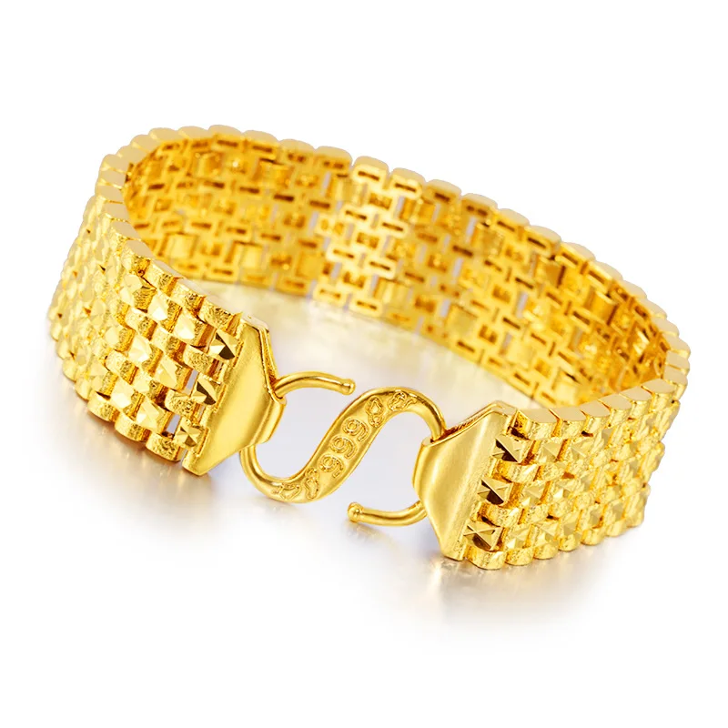 Luxury 24K Yellow Gold Wide Bracelet For Men Domineering Long-lasting Color Watch Bracelet Wedding Birthday Fine Jewelry 
Luxury 24K Yellow Gold Wide Bracelet For Men Domineering Long-lasting Color Watch Bracelet Wedding Birthday Fine Jewelry