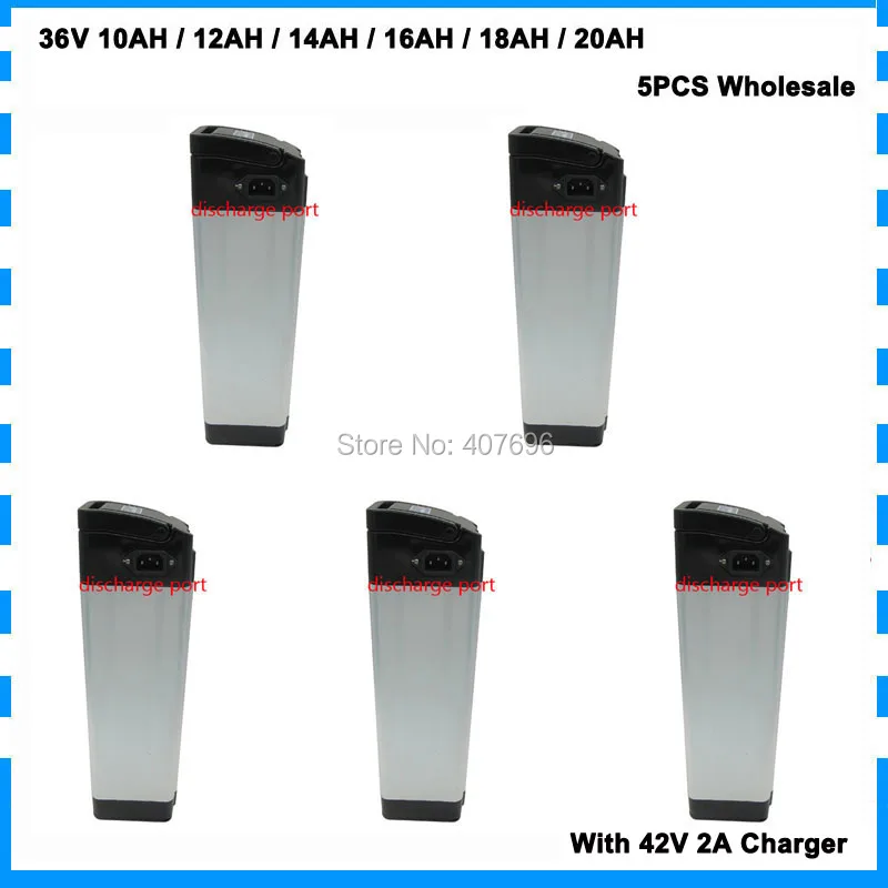 5PCS/LOT 36V silver fish battery 36V 10AH 12AH 14AH 16AH 18AH 20AH lithium battery pack with BMS 42V 2A Charger TOP Discharge
5PCS/LOT 36V silver fish battery 36V 10AH 12AH 14AH 16AH 18AH 20AH lithium battery pack with BMS 42V 2A Charger TOP Discharge