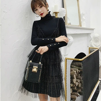 Knitted Blouse and Mini Mesh Slip Dress Ladies Black Two Piece Set Modis Streetwear Autumn Winter Casual 2 Piece Set for Women
Knitted Blouse and Mini Mesh Slip Dress Ladies Black Two Piece Set Modis Streetwear Autumn Winter Casual 2 Piece Set for Women