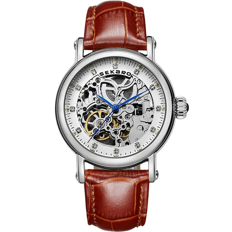 

2019 Leather Automatic mechanical Watch Women Skeleton Gold Silver Luxury Brand Ladies Watch Clock relogio feminino reloj mujer